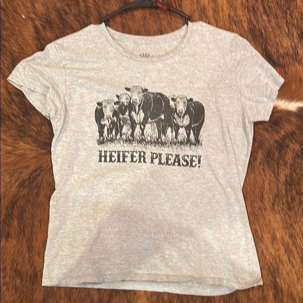 Gray Graphic Tee with Cow Print